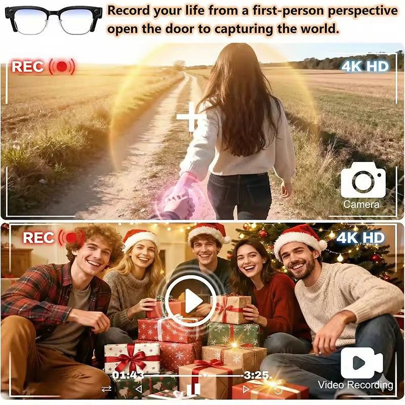 Lunettes intelligentes IA 2026, caméra HD 4K 8&nbsp;MP, vidéo 1080p