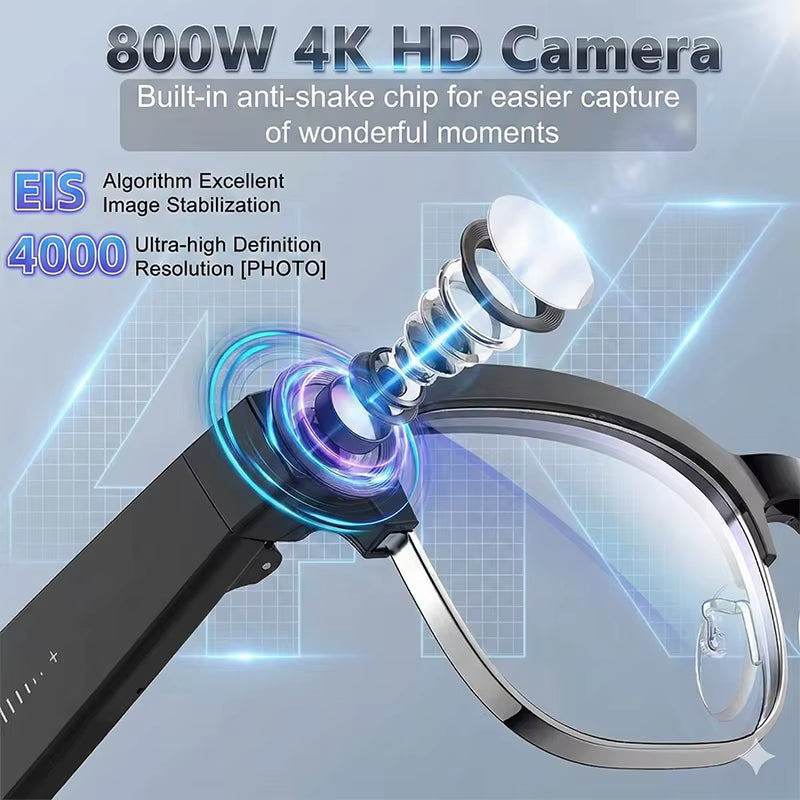 Lunettes intelligentes IA 2026, caméra HD 4K 8&nbsp;MP, vidéo 1080p